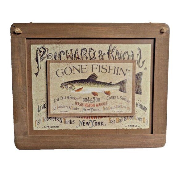 Prichard & Knoll Gone Fishin' Sign Chalkboard Plaque 10 x 8-in Fishing Sign NEW - Picture 3 of 8